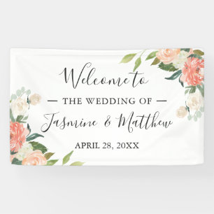 Korallen-Pfirsich-Blumen-Hochzeitsfeier-Party Banner