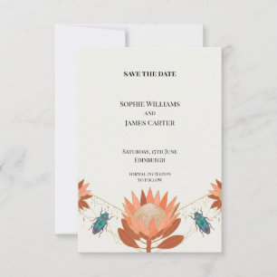 Korallen-Protea-Käfer-Hochzeit Termin vormerken Save The Date