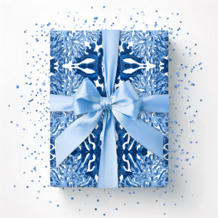 Korallen-Rokokoko in Blau-Indigo Geschenkpapier