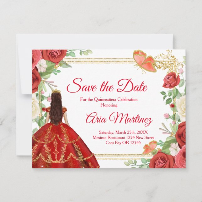 Korallen Rose Quinceañera 15 Anos Save the Date Dankeskarte (Vorderseite)