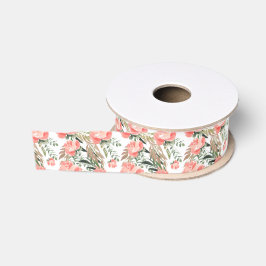 Korallen Rose und Blätter Aquarellfarben Ripsband