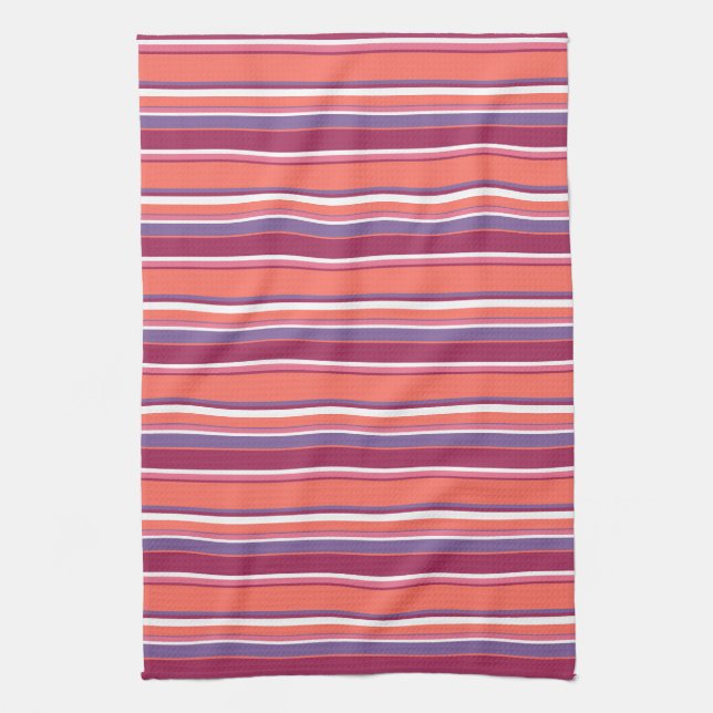 Korallen, rote und violette Streifen Geschirrtuch (Vertikal)