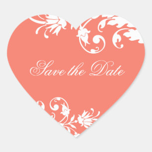 Korallen Save the Date Heart Shaped Stickers