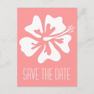 Korallen Save the Date Postkarten mit Hibiskus Blu
