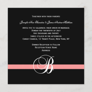 Korallen Schwarz-weiß Monogramm B Hochzeitseinladu Einladung