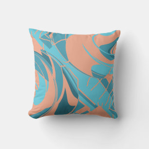 Korallen-Türkis-Aqua-Fließende Florale Kunst-Mosai Kissen