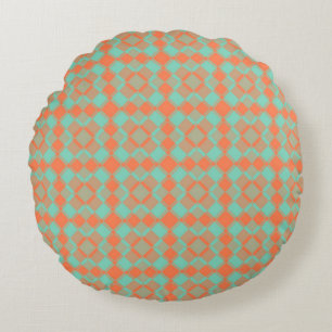 Korallen Türkis Checker Argyle-Muster Rundes Kissen