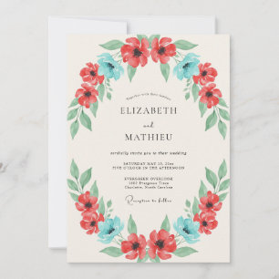 Korallen-Türkise-Mohn-Hochzeit Einladung