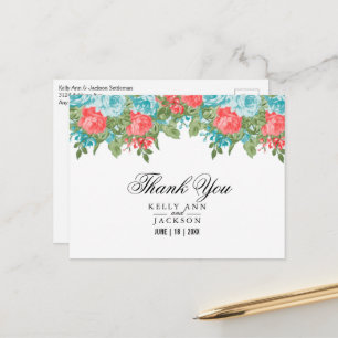 Korallen und Aquamarine Blüten Postkarte