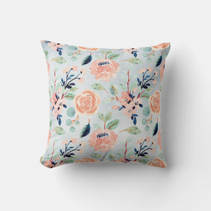 Korallen und Blaue Wildblumen und Rose Kissen