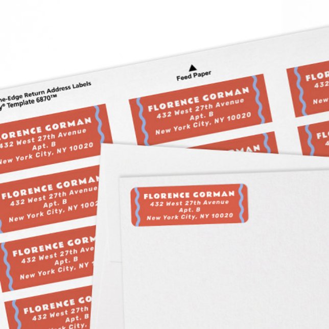 Korallen und Blauer Rahmen (trendy wavy periwinkle blue line and coral red modern return address labels by the sheet)