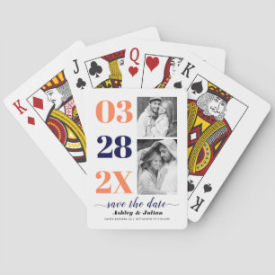 Korallen und blaues zwei Foto Save the Date Spielkarten