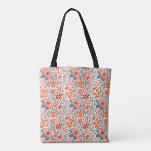 Korallen- und Blaugrüne Gartenzierblumen auf sanft Tasche