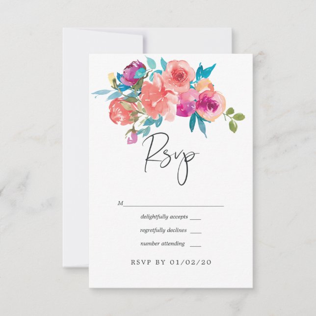 Korallen- und Fandango-Hochzeit RSVP Karte (Vorderseite)