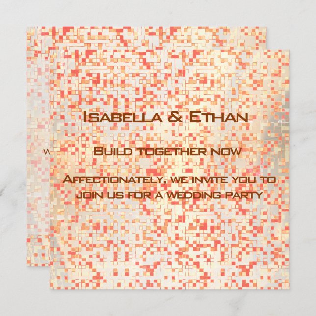 Korallen und gelbliche kleine Quadrate oder Fliese Einladung (Vorne/Hinten)