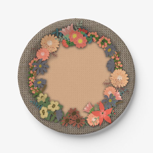 Korallen und Gold Blume Kranz, Burlap, Papierplatt Pappteller (Vorderseite)