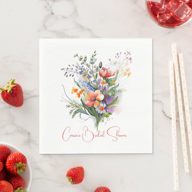 Korallen und Lila Wildblumen Brautparty Serviette (Beispiel)