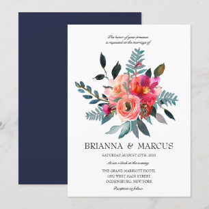 Korallen-und Marine-Blumenhochzeits-Einladung Einladung