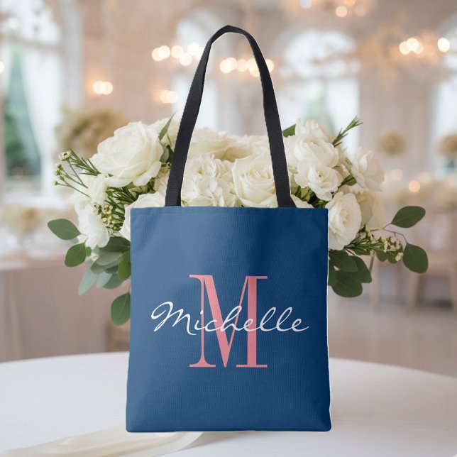 Korallen und Marineblau Tasche (Wedding tote with monogram)