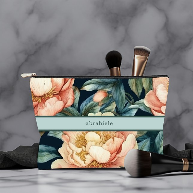 Korallen und Minzflora Zubehörtasche (Coral mint cosmetic bag)