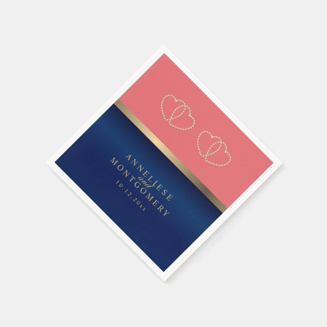 Korallen und Navy Blau mit Gold Hearts Serviette (Ecke)