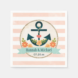 Korallen- und Navy-Blue-Nautical-Anchor-Hochzeit Serviette