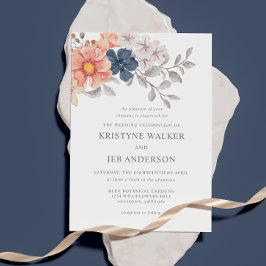 Korallen- und Navy-Blume | Elegant Botanical Einladung