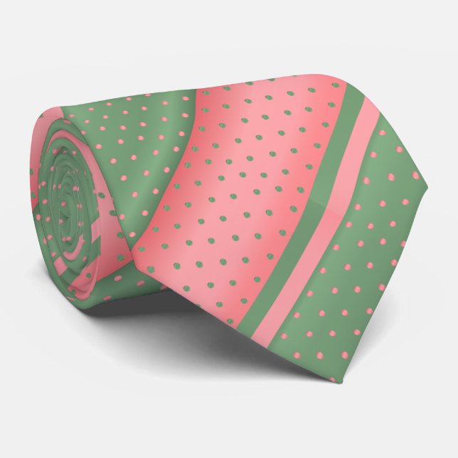 Korallen- und Sage Green Polka Dots Krawatte (Gerollt)