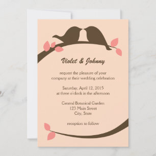 Korallen- und Schokoladenliebhaber Hochzeitsvögel Einladung