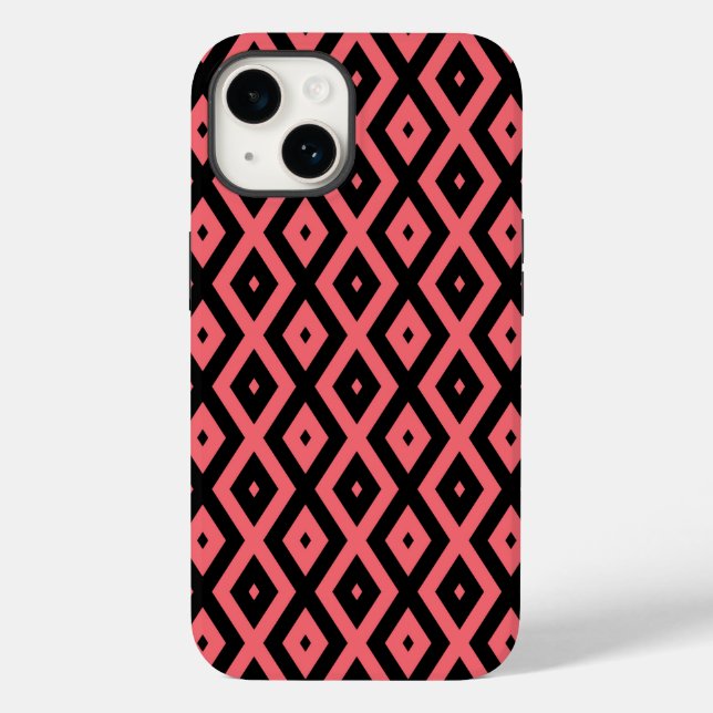Korallen- und Schwarzdiamantenmuster Case-Mate iPhone 14 Hülle (Rückseite)