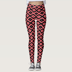 Korallen- und Schwarzdiamantenmuster Leggings