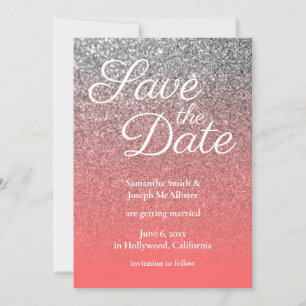 Korallen und Silver Ombre Glitzer Save the Date Einladung