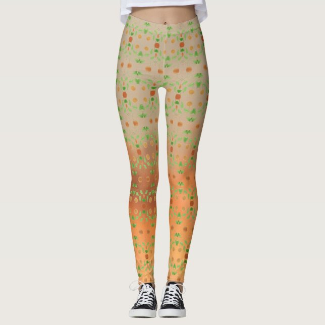 Korallen und Taupe Gemusterte Leggings (Vorderseite)