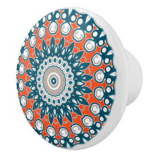 Korallen- und Türkis-Mandala-Muster Keramikknauf