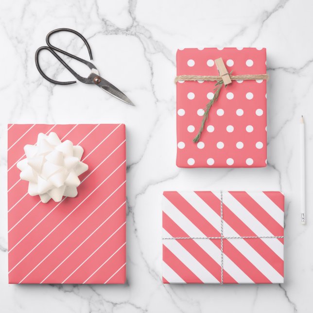 Korallen und Weiß Geschenkpapier Set (Vorderseite)