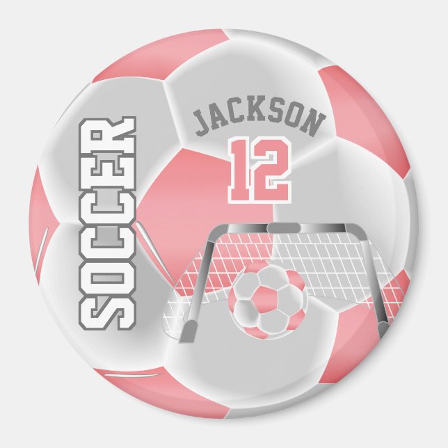 Korallen und Weiß personalisieren Fußballball Magnet (Vorne)