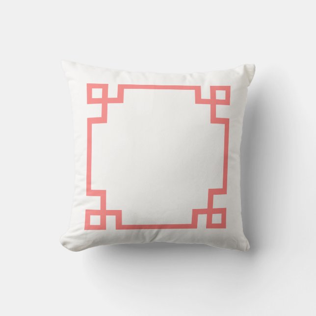 Korallen und Weißgriechischer Schlüssel Kissen (Vorderseite)