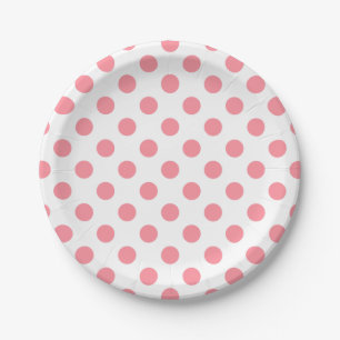 Korallen- und Weißpolka-Punkte Pappteller