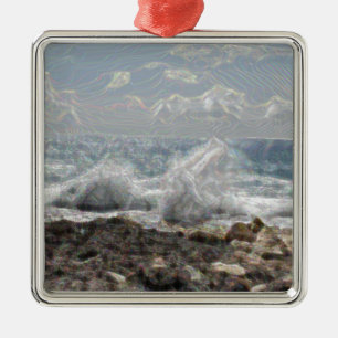 Korallen und Wellen Silbernes Ornament