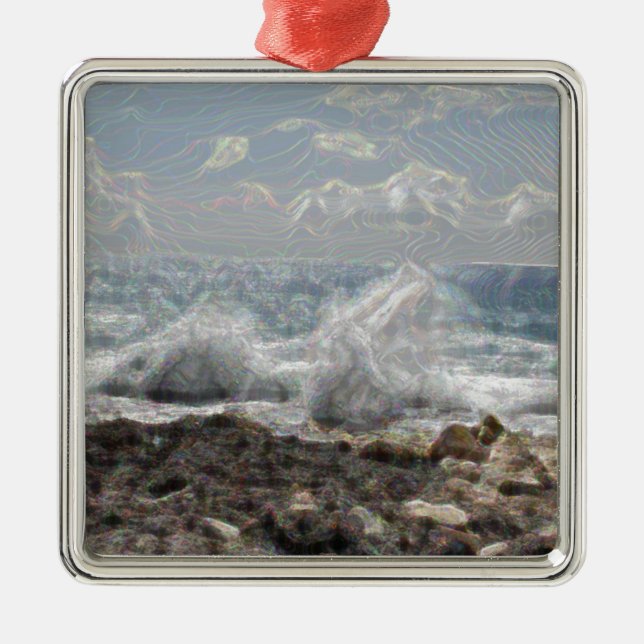 Korallen und Wellen Silbernes Ornament (Vorne)
