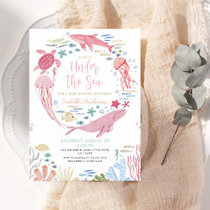 Korallen-Wal-Mädchen-Under-the-Sea-Baby-Party Einladung