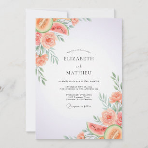 Korallen-Wassermelonen-Eukalyptus-Hochzeit Einladung