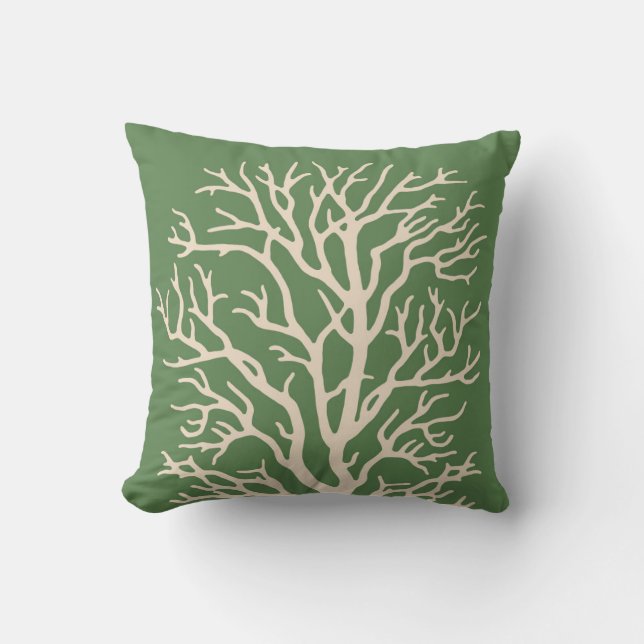Korallenbaum in der Creme auf Flechten-Grün Kissen (Vorderseite)