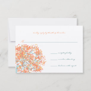 Korallenblätter Aqua Blau Baum Hochzeits RSVP Karte