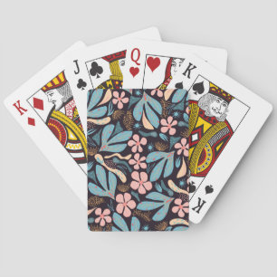 Korallenblaue Blumen-Dunkel-Druck Spielkarten