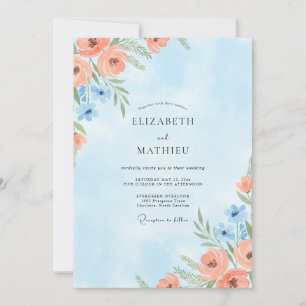 Korallenblaue Mohn-Hochzeit Einladung