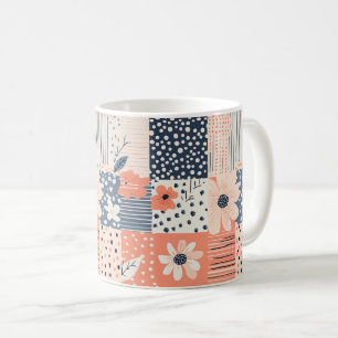 Korallenblaue Navy Floral Patchwork-Quilt-Muster Kaffeetasse