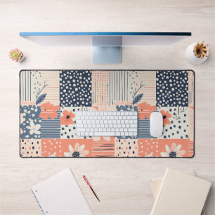 Korallenblaue Navy Florale Patchwork-Quilt-Muster Schreibtischunterlage