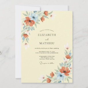 Korallenblaue zarte florale Hochzeit Einladung