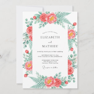 Korallenblüten-Hochzeit im romantischen Floral-Sti Einladung